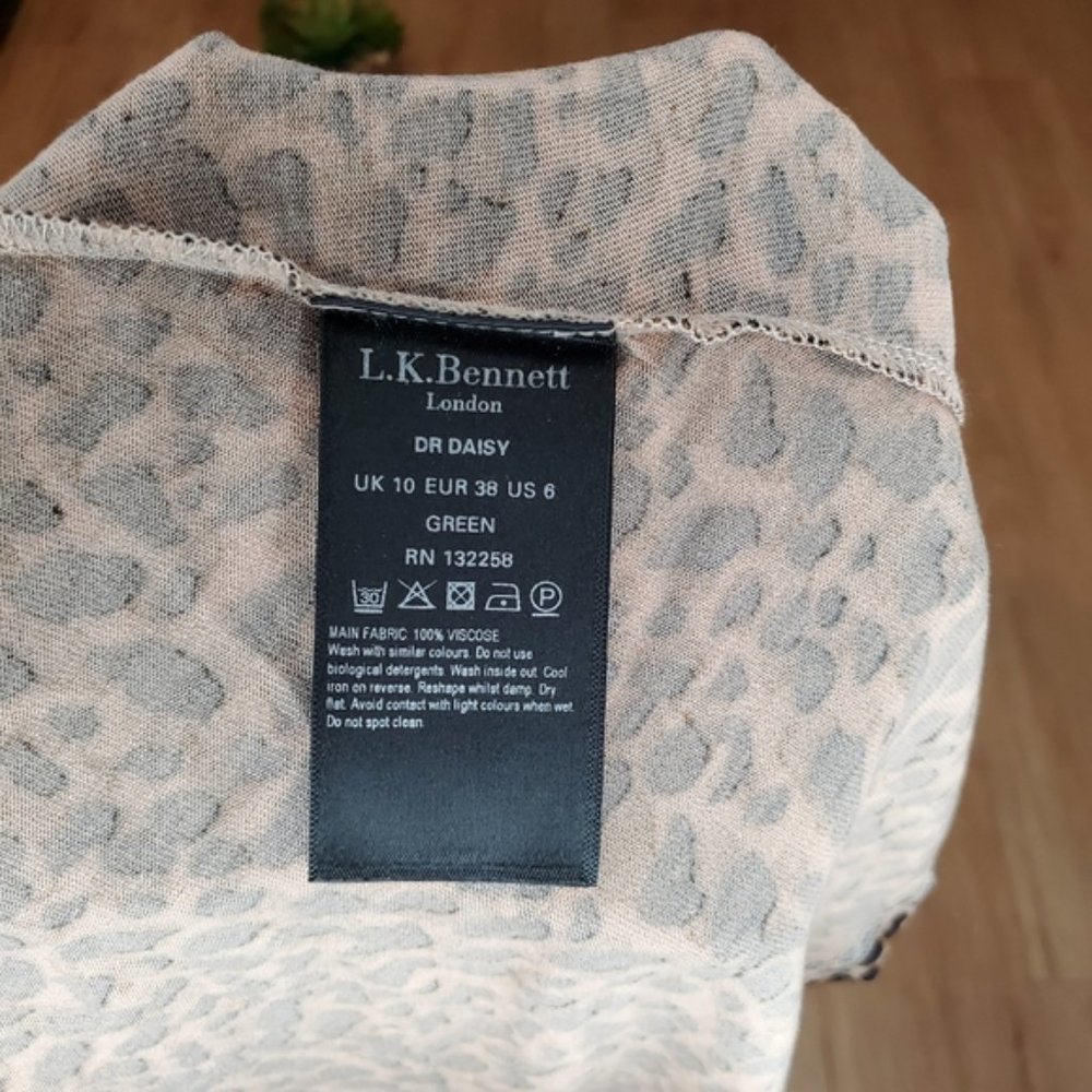 LK Bennett Daisy Wrap Dress Midi Leopard Neutral Preppy Fit Flare Classic Work 6 - Picture 5 of 7